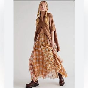 Free People Yellow Plaid Maxi Skirt